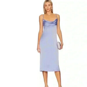 We Wore What Cowl Midi Satin Charmeuse Dress in Slate Blue, Size 4. NWT!